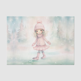 ミント&ピンクウィンターシーンガールスケートで滑る 薄葉紙