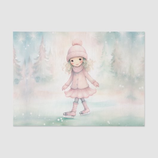 ミント&ピンクウィンターシーンガールスケートで滑る 薄葉紙 (正面)
