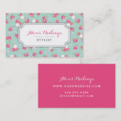 ミント&ピンクシックヴィンテージフローラプリント 名刺 (正面/裏面)