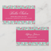 ミント&ピンクシックヴィンテージフローラプリント 名刺 (正面/裏面)