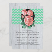 ミント&ピンクシック素朴婚約パーティ 招待状 (正面/裏面)
