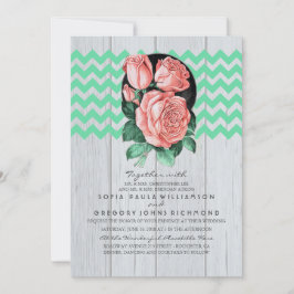 ミント&ピンクシック素朴結婚式招待状 招待状