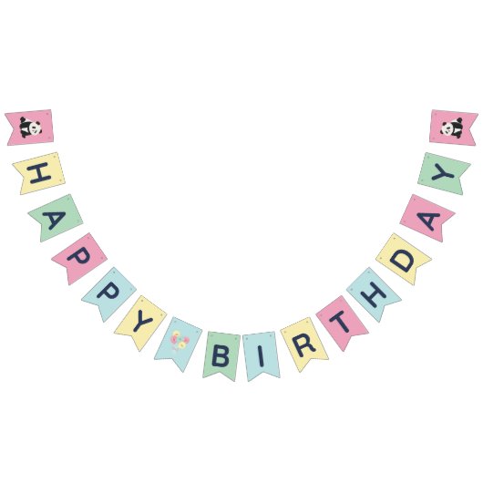 ミント&ピンクスイートパンダデザイン バンティングフラッグ (全)