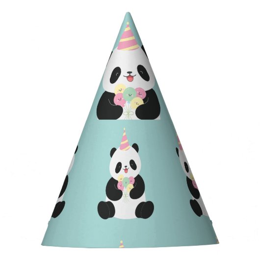 ミント&ピンクスイートパンダデザイン パーティーハット (正面)