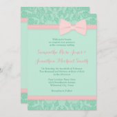 ミント&ピンクレース結婚式招待状 招待状 (正面/裏面)