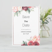 ミント ピンク バーガンディ 水彩 花柄 Save The Date 招待状 (スタンド正面)