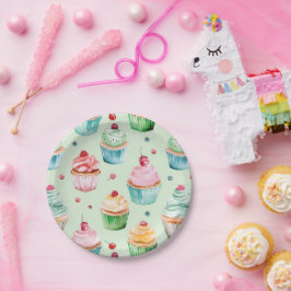 ミント ピンク ピーチ カップケーキ 誕生日 ペーパープレート