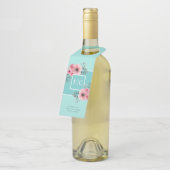 ミント&ピンク |水彩花モノグラム結婚ズ ボトルネックタグ (アングル)