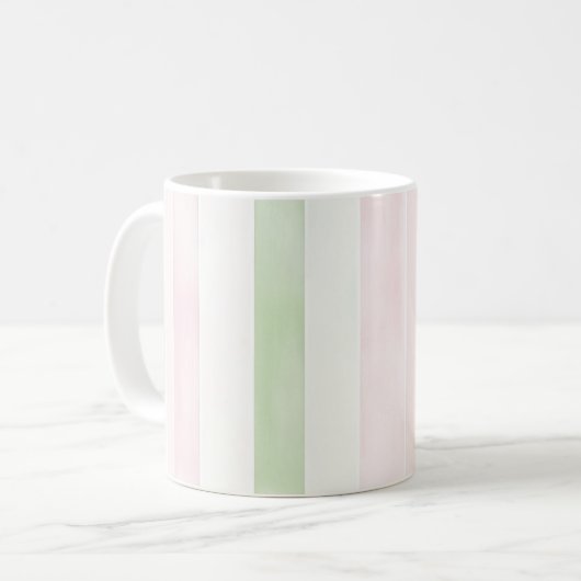 ミント ピンク 白 ストライプ コーヒーマグカップ (正面左)