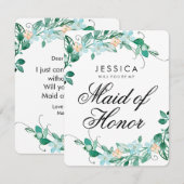 ミント&ピーチの花飾り あなたは私のブライズメイドになってくれる? 招待状 (正面/裏面)