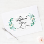 ミント&ピーチフローラリース結婚ズサンキューユー 楕円形シール (封筒)