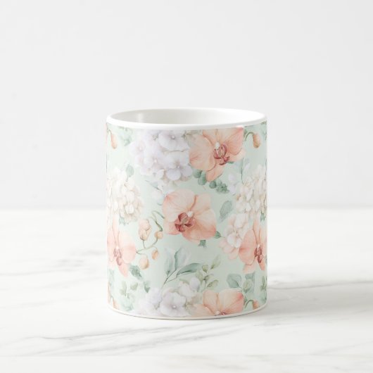ミント ピーチ オーキッドの花 コーヒーマグカップ (中央)