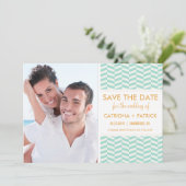 ミント フィッシュボーン パターン セーブ・ザ・デート アナウンスメント 招待状 (スタンド正面)