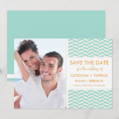 ミント フィッシュボーン パターン セーブ・ザ・デート アナウンスメント 招待状 (正面/裏面)