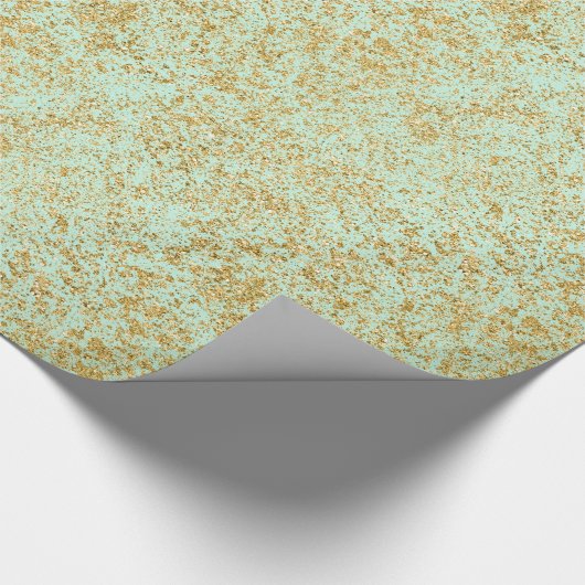 ミント&フェイク金ゴールドグリッターダスト ラッピングペーパー (角)