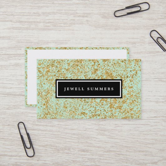 ミント&フェイク金ゴールドグリッターダスト 名刺 (正面/裏面インサイチュ)