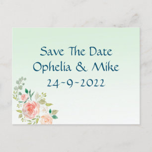 ミント フラワール エレガントな Save the Date ポストカード