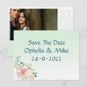 ミント フラワール エレガントな Save the Date ポストカード (正面/裏面)