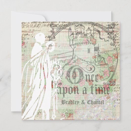 ミント フローラル ワンス アポン ア タイム ウェディング 招待状 (正面)