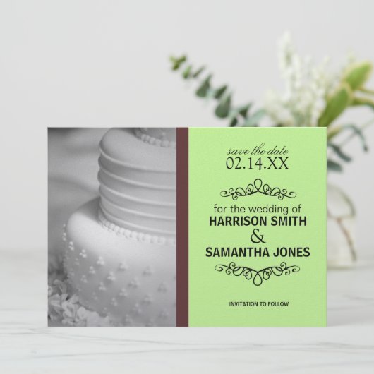 ミント&ブラウンの結婚式おめでとう・結婚発表カード 招待状 (スタンド正面)