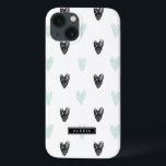 ミント&ブラックハートパターパーソナライズされたンiPadケース iPhone 13ケース<br><div class="desc">ミントとモダンブラックのハートのパターンとタイポグラフィを備えたキュートとiPadのケモダンース。名前や短いフレーズを追加して、この製品をパーソナライズすることができる。</div>