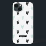 ミント&ブラックハートパターパーソナライズされたンiPadケース iPhone 13ケース<br><div class="desc">ミントとモダンブラックのハートのパターンとタイポグラフィを備えたキュートとiPadのケモダンース。名前や短いフレーズを追加して、この製品をパーソナライズすることができる。</div>