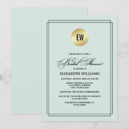 ミント | ブラック エレガント ミニマル ブライダル シャワー 招待状