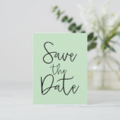 ミント＆ブラック SAVE THE DATE 現代スクリプト ポストカード (スタンド正面)
