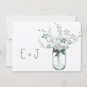 ミント ブラッシュ ピンク メイソンジャー ワイルド フラワー ウェディング 招待状 (裏面)