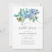 ミント&ブルーウォーターカラーボホフローラブライダルシャワー 招待状 (正面)