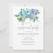ミント&ブルーウォーターカラーボホ婚約パーティ 招待状 (正面)