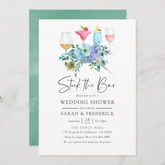 ミント&ブルーボホフローラストックザバー 招待状 (正面/裏面)