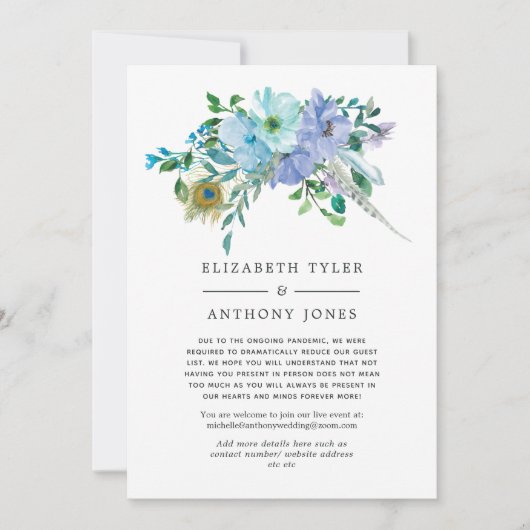 ミント&ブルーボホ減らフローラス結婚ゲストリスト 案内状 (正面)