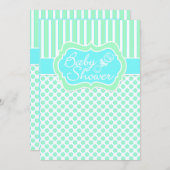 ミント、ブルー、白いストライプ招待状、ドット赤ちゃんシャワー 招待状 (正面/裏面)