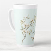 ミント ホワイト 花 蝶々  カフェラテマグ (左アングル)
