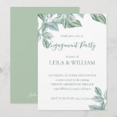 ミント ボタニカル エレガント 婚約パーティー 招待状 (正面/裏面)