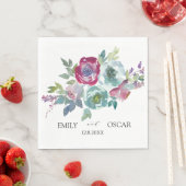 ミント&マウヴパーソナライズされたフローラ結婚ズ スタンダードランチョンナプキン (インサイチュ)