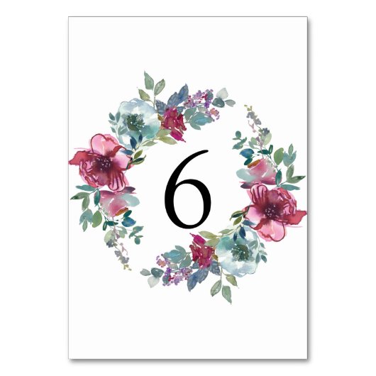 ミント&マウヴフローラウォーターカラー結婚ズ テーブルナンバー (正面)