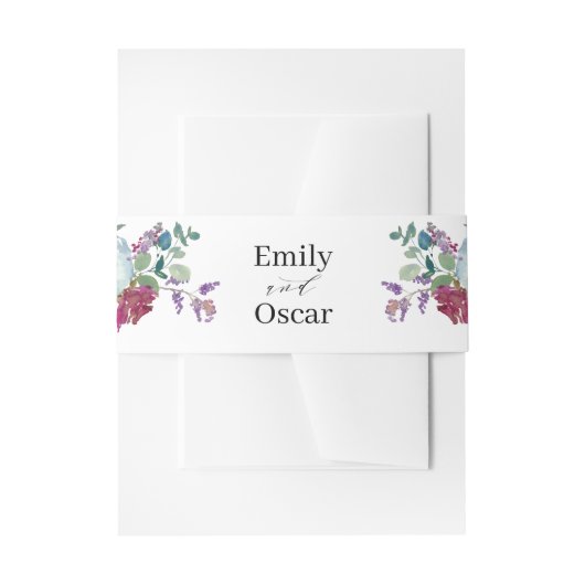 ミント&マウヴフローラウォーターカラー結婚ズ 招待状ベリーバンド (正面例)