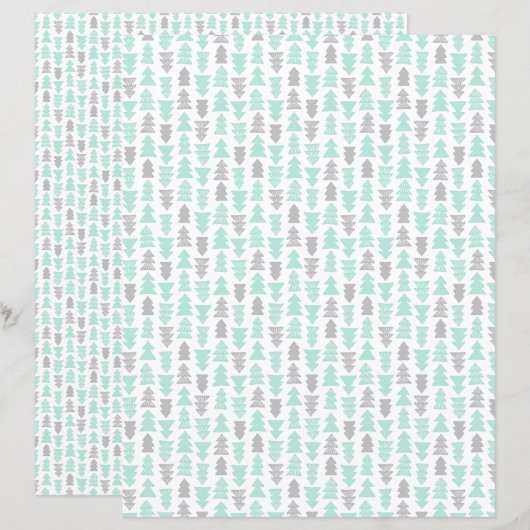 ミント&ライトグレークリスマスツリースクラップブック紙 (正面/裏面)