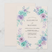 ミント ラベンダー 繊細な春のウェディング 招待状 (正面/裏面)