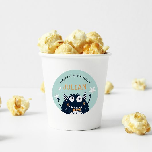 ミント |リトルモンスターパーソナライズされた子供の誕生日 ラウンドシール
