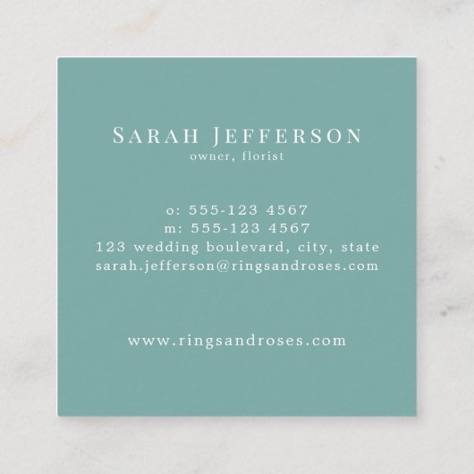 ミント・ヴィンテージエレガント・ピンク・フローラ植物学が渦巻く スクエア名刺 (裏面)