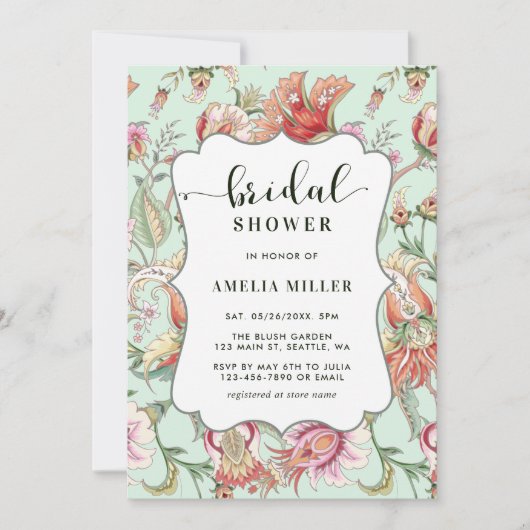 ミント |熱帯ファンタジーボホフローラブライダルシャワー 招待状 (正面)