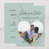 ミント 現代の写真 ハート フレーム Save The Date 招待状 (正面/裏面)