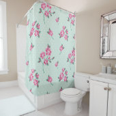 ミント、白い水玉模様、ぼろぼろの上品、かわいいピンクの花柄 シャワーカーテン (インサイチュ)