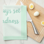 ミント – 白 キッチンタオル (四つ折り)