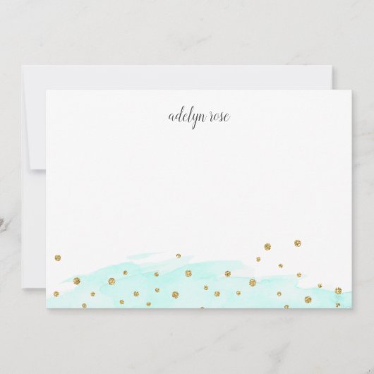 ミント |紙吹雪ポップ・アートのパーソナライズされた文房具フラット ノートカード (正面)