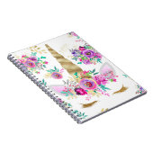 ミント、紫色、金ゴールドの花柄のユニコーン ノートブック (右側)