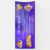 ミント&金ゴールドウィスクベーカリービジネスリオープニングパープル 横断幕 (縦)